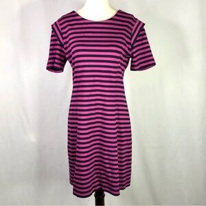 French Connection dress striped jersey fuchsia navy bodycon pencil dress zip 12